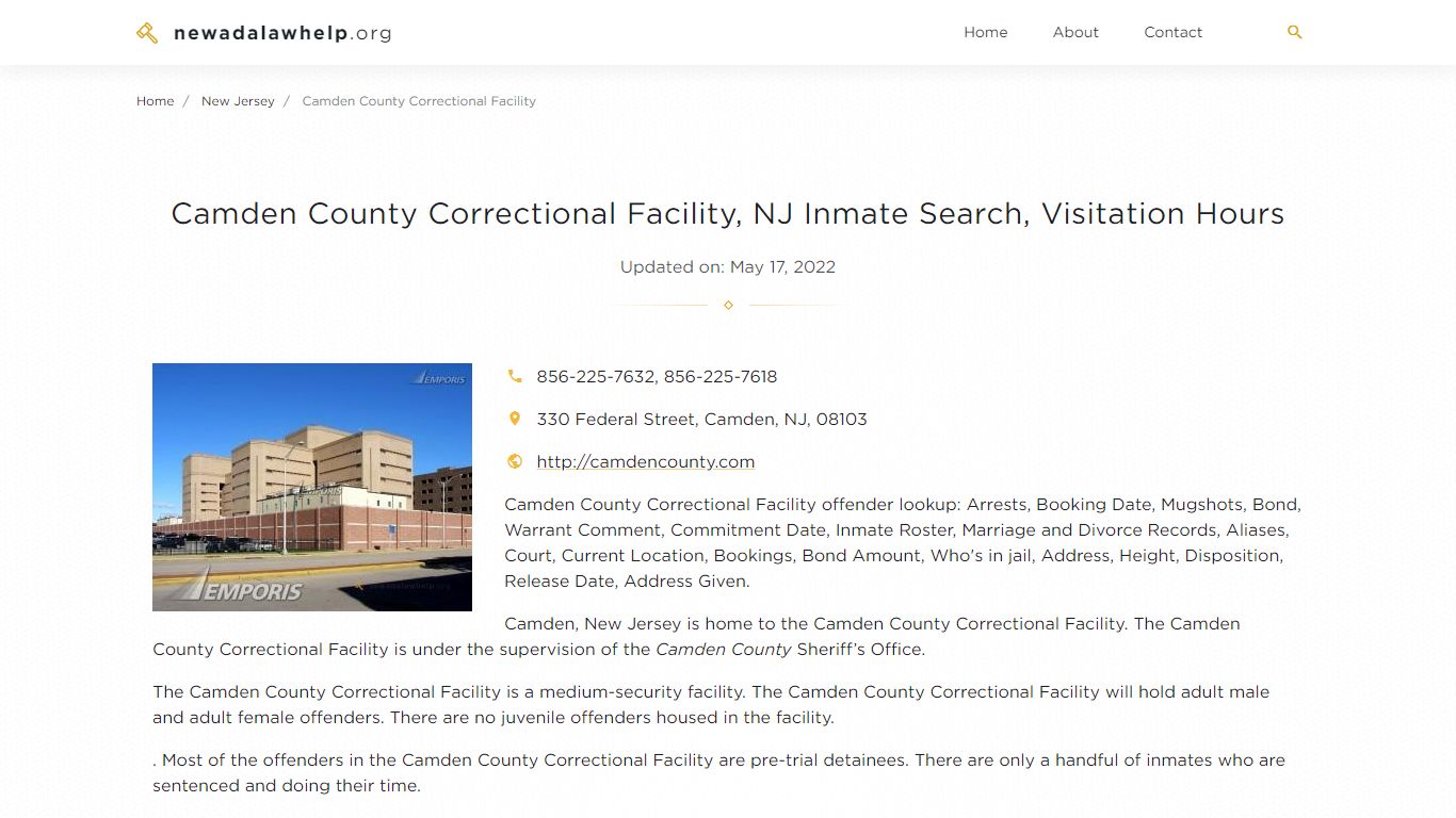 Camden County Correctional Facility, NJ Inmate Search ...